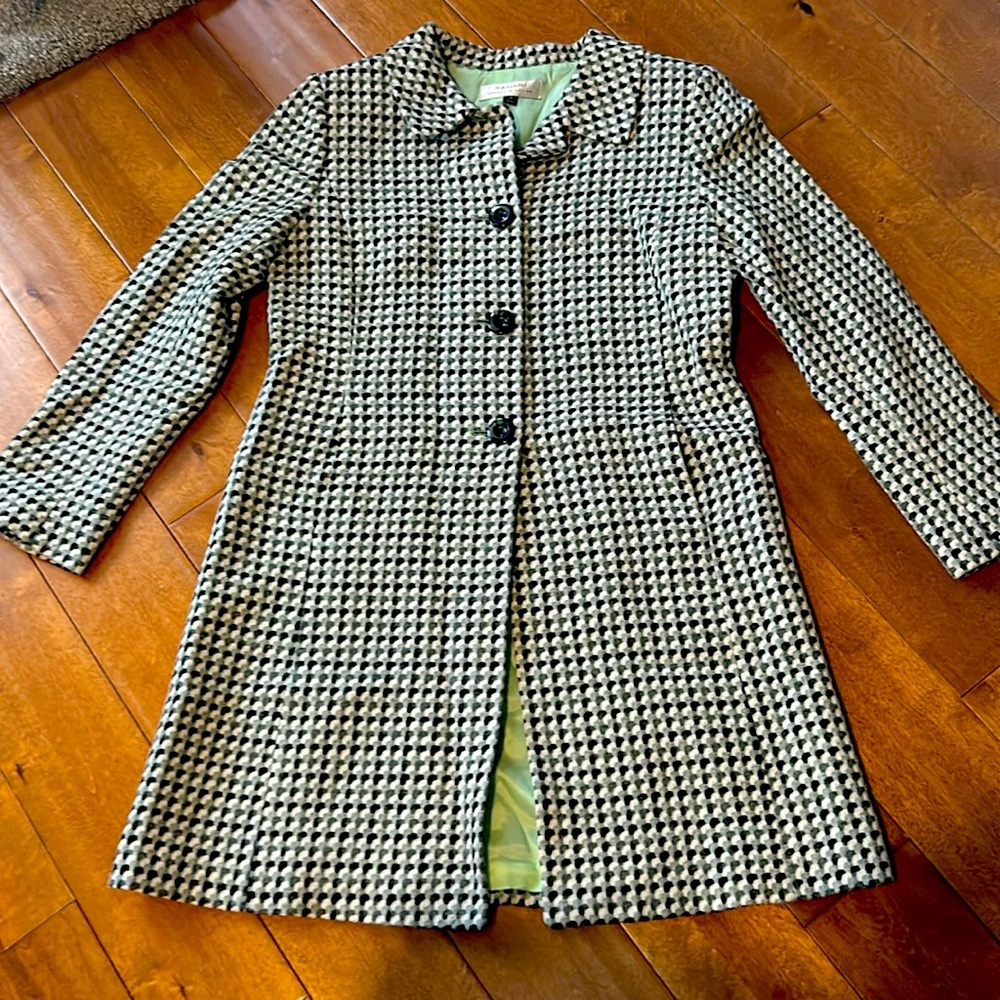 Tahari Mint Green Herringbone Winter Coat